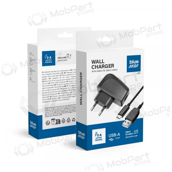 Telefoonoplader Blue Star TFK-TC-1095B 10 W USB-A met USB-A naar USB-C kabel zwart