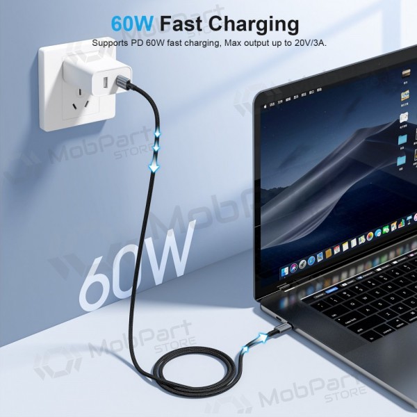 USB kabel Choetech XCC-1015 USB-C to USB-C PD60W 2.0m zwart