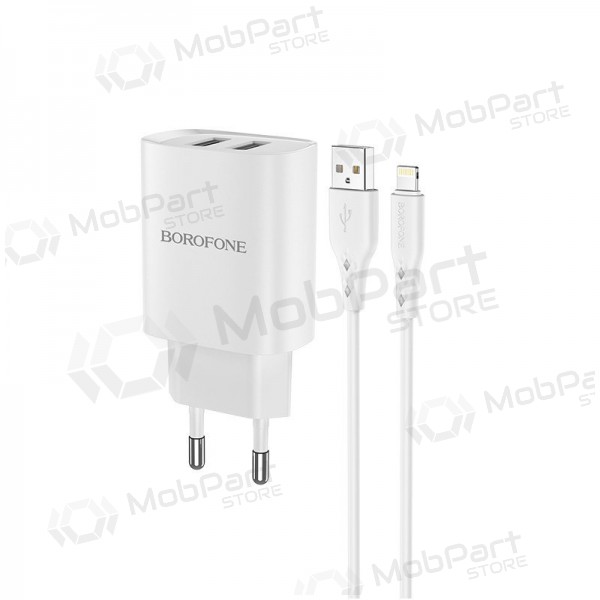 Lader Borofone BN2 2xUSB 2.1A + Lightning (wit)