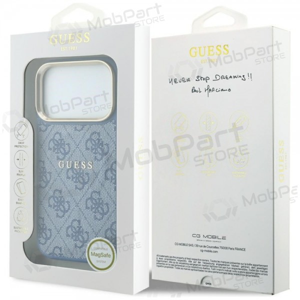 Apple iPhone 18 Pro Max hoesje - Guess PU Leather 4G Gold Frame Embossed MagSafe (blauw)