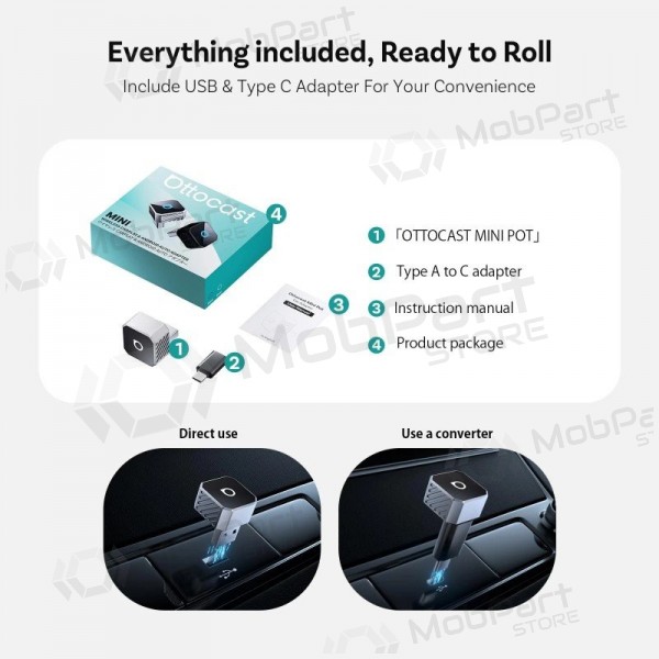 Draadloze CarPlay / Android Auto adapter Ottocast Mini Cube CP88-T3 zwart