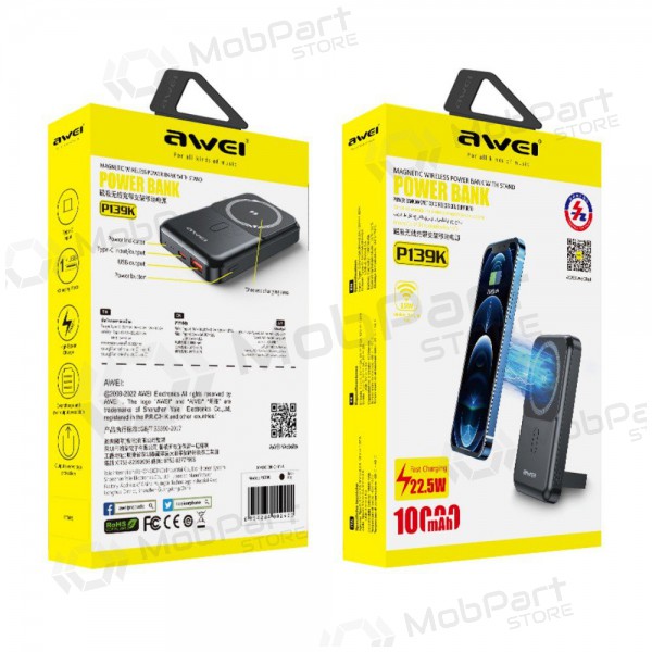Externe batterij Power Bank Awei P139K 22.5W Magnetic Wireless 10000mAh zwart