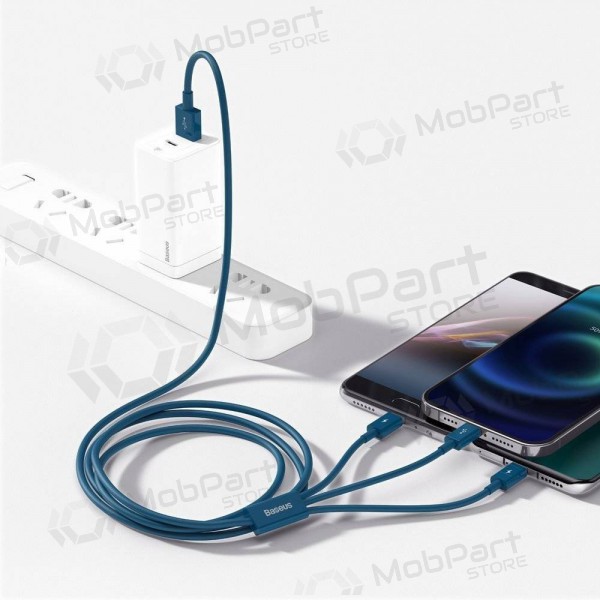 USB-kabel Baseus Superior USB - microUSB+Lightning+Type-C 100W 1.5m (blauw) CAMLTYS-03