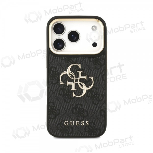 Apple iPhone 18 Pro hoesje - Guess PU Leather 4G Metal Logo Gold Frame (zwart)