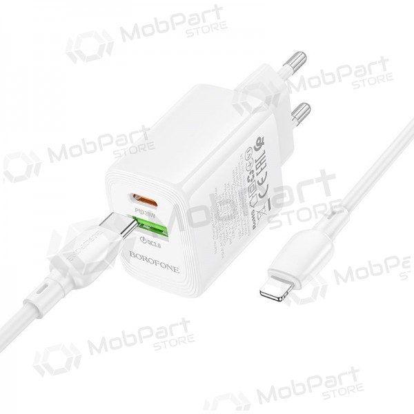 Telefoonoplader Borofone BN27 20 W USB-C + USB-A met Lightning-kabel 1 m wit