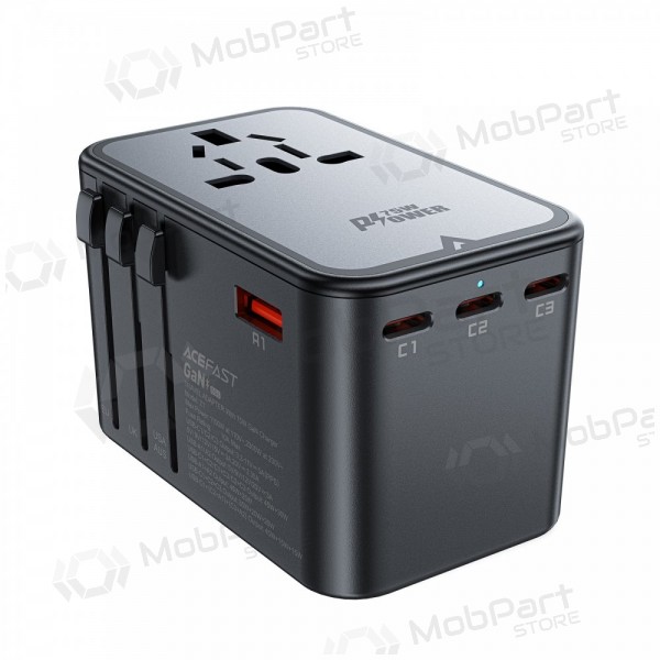 Universeel kelioninis lader Acefast Z1 75W GaN 2xUSB-A/3xUSB-C zwart