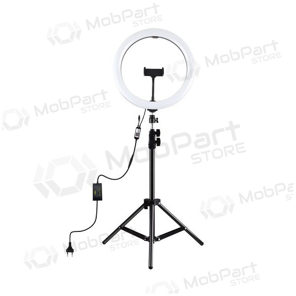 LED žiedinė lamp 30cm, su trikoju stovu iki 1.1m en telefono laikikliu