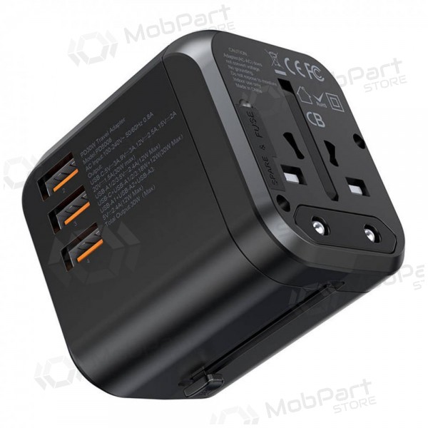 Universeel kelioninis lader Choetech PD5008 30W USB-C/3xUSB-A zwart