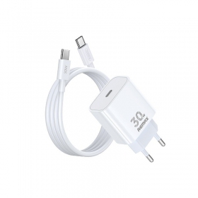 Telefoonoplader Remax RP-U71 30 W GaN USB-C met USB-C kabel 1 m wit