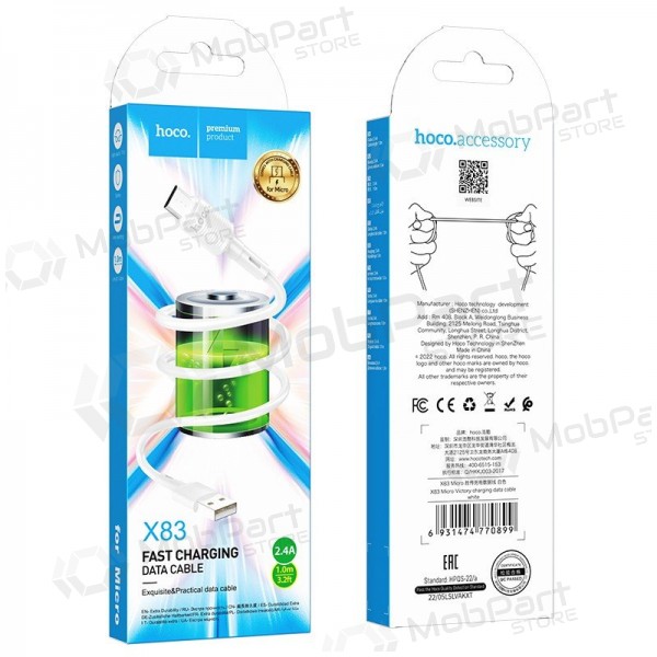 Micro USB-kabel Hoco X83 USB-A naar Micro USB 1 m wit