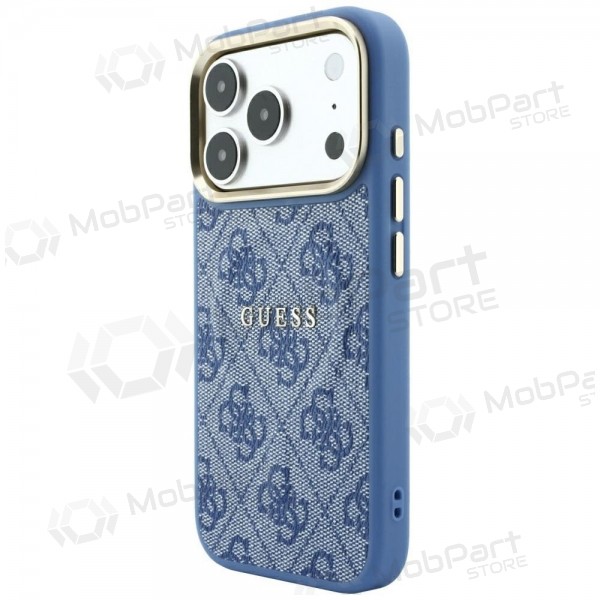 Apple iPhone 18 Pro hoesje - Guess PU Leather 4G Gold Frame Embossed MagSafe (blauw)
