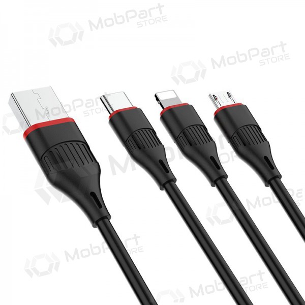 USB kabel Borofone BX17 3in1 microUSB-Lightning-Type-C 1.0m (zwart)