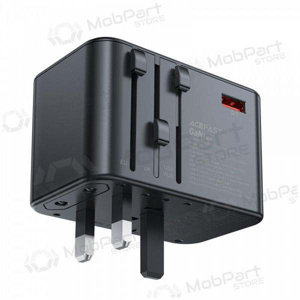 Universeel kelioninis lader Acefast Z1 75W GaN 2xUSB-A/3xUSB-C zwart
