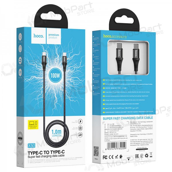 USB-kabel Hoco X50 Exquisito Type-C - Type-C 100W 1.0m (zwart)