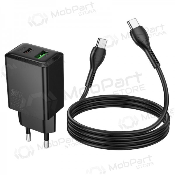 Telefoonoplader Hoco N71 30 W GaN USB-C + USB-A met USB-C kabel 1 m zwart