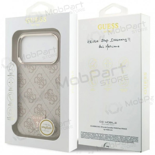 Apple iPhone 17 Pro Max hoesje - Guess PU Leather 4G Strass Triangle Logo Gold Frame MagSafe (roze)
