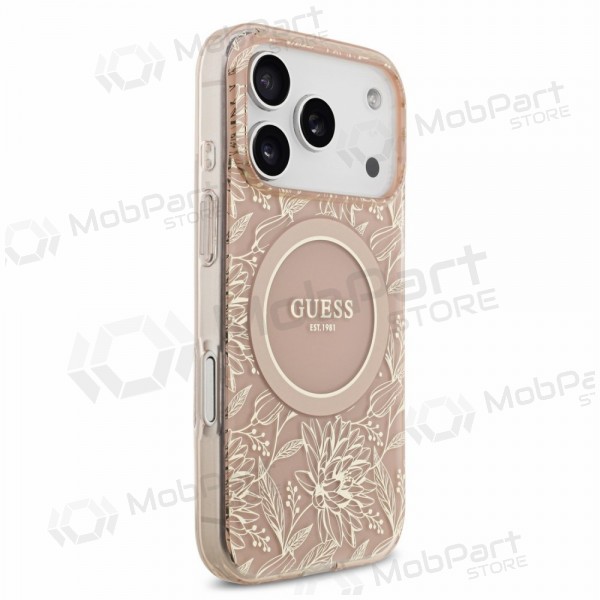 Apple iPhone 18 Pro Max hoesje - Guess IML Flowers Allover Strap MagSafe (roze)