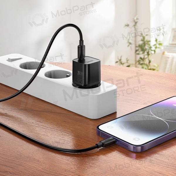 Telefoonoplader Hoco N66 35 W GaN USB-C + USB-A met Lightning kabel 1 m wit