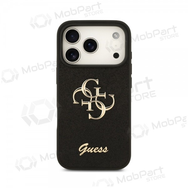 Apple iPhone 18 Pro hoesje - Guess PU Fixed Glitter 4G Metal Logo (zwart)