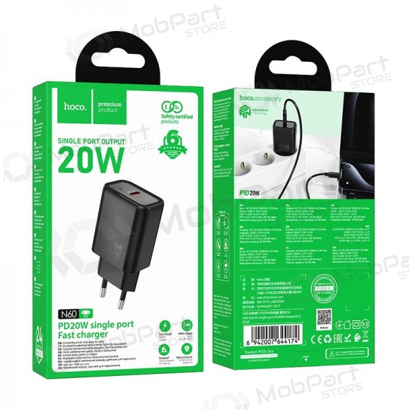 Telefoonoplader Hoco N60 20 W GaN USB-C zwart