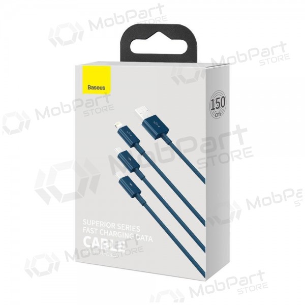 USB-kabel Baseus Superior USB - microUSB+Lightning+Type-C 100W 1.5m (blauw) CAMLTYS-03