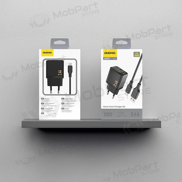 Telefoonoplader Dudao A23T 12 W USB-A met USB-C kabel 1 m zwart