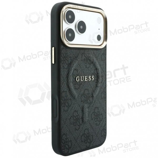 Apple iPhone 18 Pro hoesje - Guess PU Leather 4G Gold Frame Embossed MagSafe (zwart)