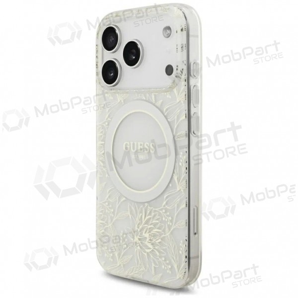 Apple iPhone 18 Pro Max hoesje - Guess IML Flowers Allover Strap MagSafe (wit)