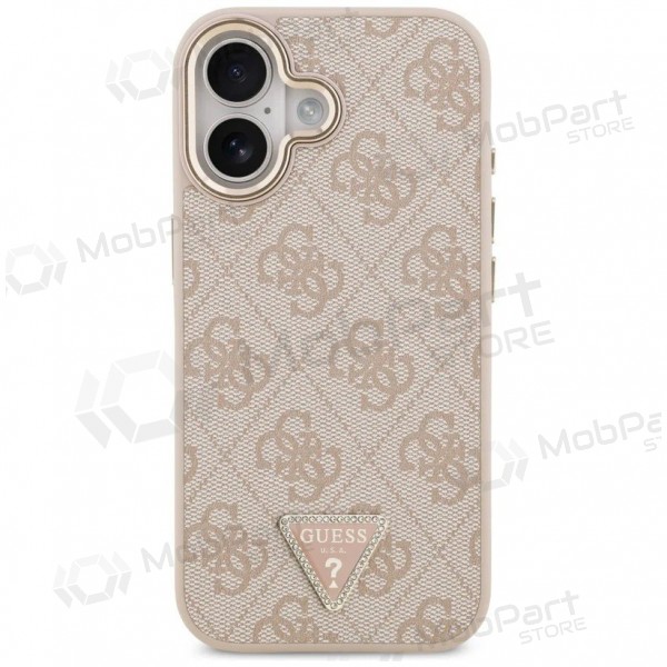Apple iPhone 17 hoesje - Guess PU Leather 4G Strass Triangle Logo Gold Frame MagSafe (roze)