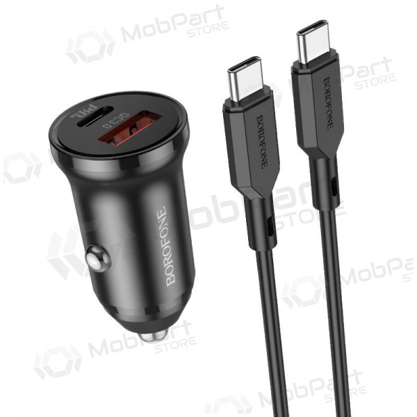 Lader automobilinis Borofone BZ18A USB-A/Type-C PD20W+QC3.0 + Type-C (zwart)