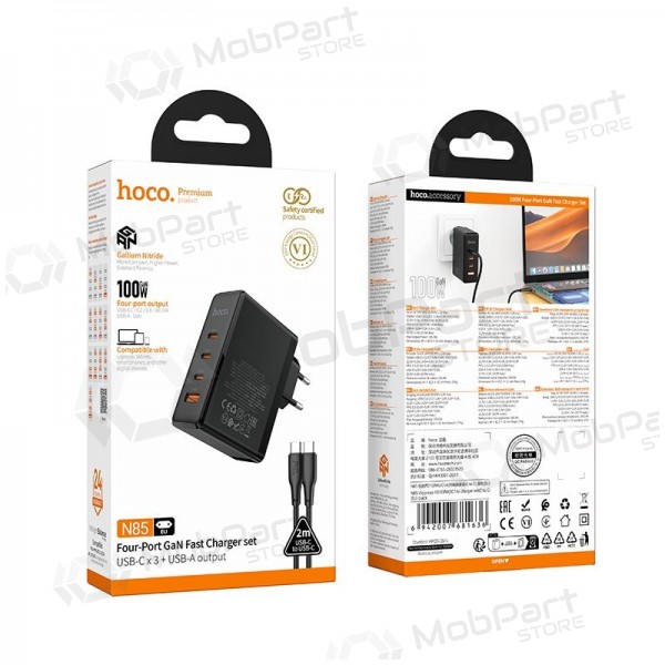 Hoco N85 100 W netlader 3x USB-C + USB-A met USB-C kabel 2 m zwart