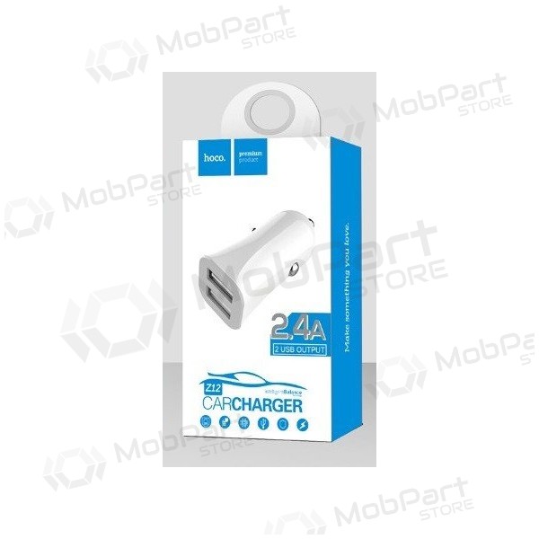 Autolader HOCO Z12 Elite Dual USB (5V 2.4A) (wit)