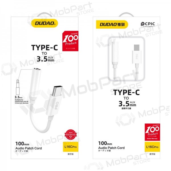 Audioadapter Dudao L16CPro USB-C naar 3.5 mm wit