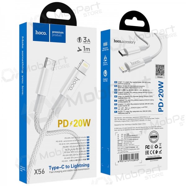 Lightning kabel Hoco X56 USB-C naar Lightning 1 m PD wit