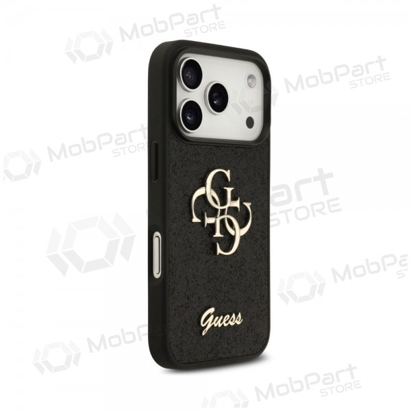 Apple iPhone 18 Pro hoesje - Guess PU Fixed Glitter 4G Metal Logo (zwart)