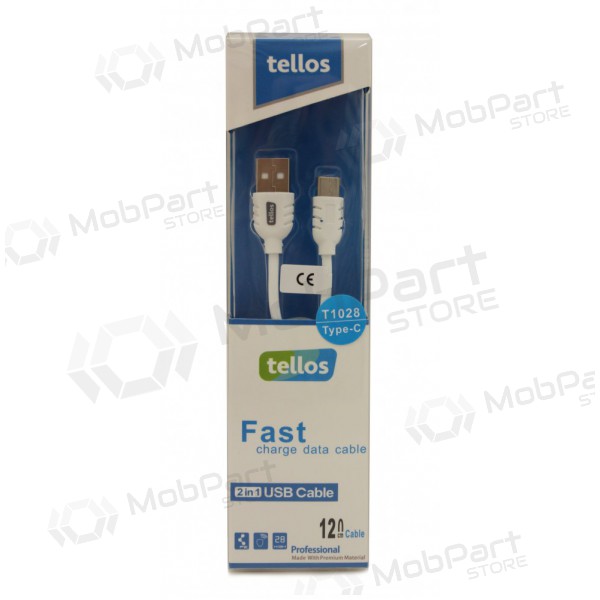 USB kabel Tellos Type-C FastCharging (wit) 1.2m