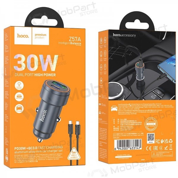 Autolader Hoco Z57A 30 W USB-C + USB-A met USB-C kabel 1 m