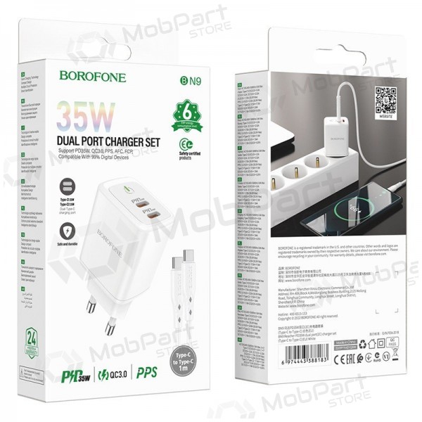 Lader buitinis Borofone BN9 2xType-C 35W + Type-C wit