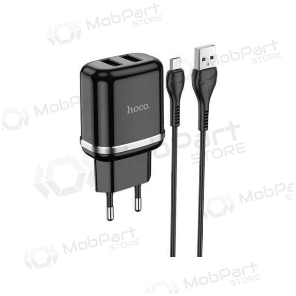 Lader HOCO N4 Aspiring Dual USB + microUSB kabel (5V 2.4A) (zwart)