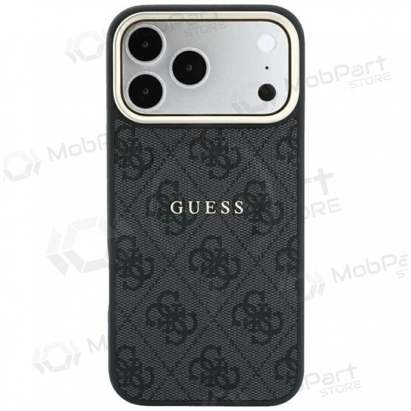 Apple iPhone 18 Pro hoesje - Guess PU Leather 4G Gold Frame Embossed MagSafe (zwart)