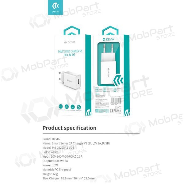 Oplader Devia Smart 2A (wit)