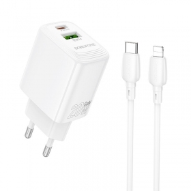Telefoonoplader Borofone BN27 20 W USB-C + USB-A met Lightning-kabel 1 m wit