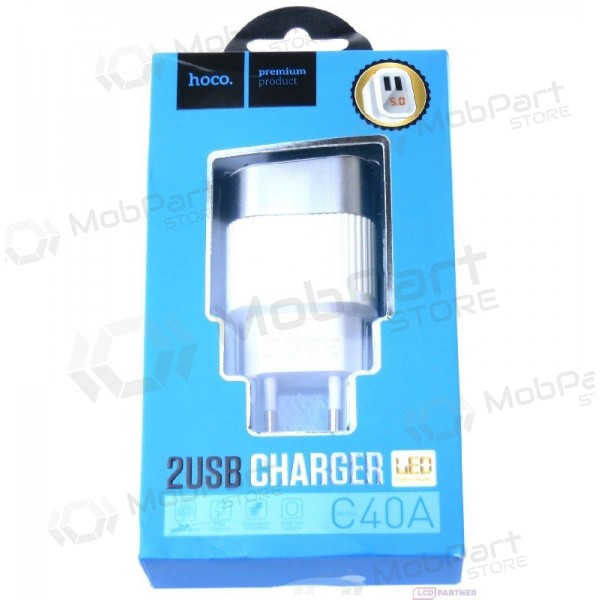 Lader FastCharge HOCO C40A Speedmaster Dual USB (5V 2.4A) (wit)