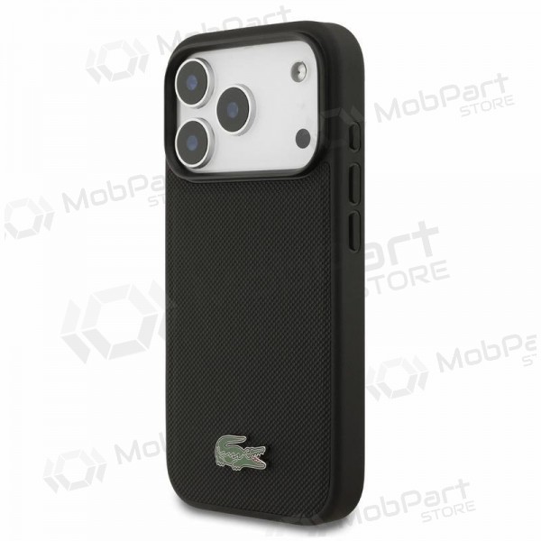 Apple iPhone 18 Pro hoesje - Lacoste PVC Iconic Petit Pique Metal Logo MagSafe (zwart)