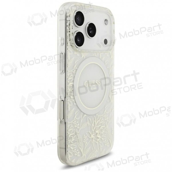 Apple iPhone 18 Pro hoesje - Guess IML Flowers Allover Strap MagSafe (wit)
