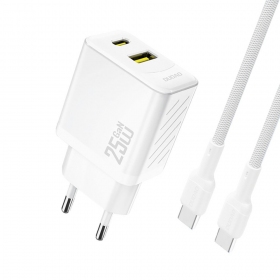 Telefoonoplader Dudao A26TC 25 W GaN USB-C + USB-A met USB-C kabel 1 m wit