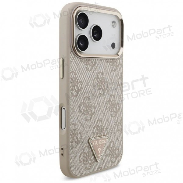 Apple iPhone 17 Pro Max hoesje - Guess PU Leather 4G Strass Triangle Logo Gold Frame MagSafe (roze)