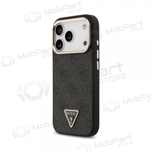 Apple iPhone 18 Pro Max hoesje - Guess PU Leather 4G Strass Triangle Logo Gold Frame MagSafe (zwart)