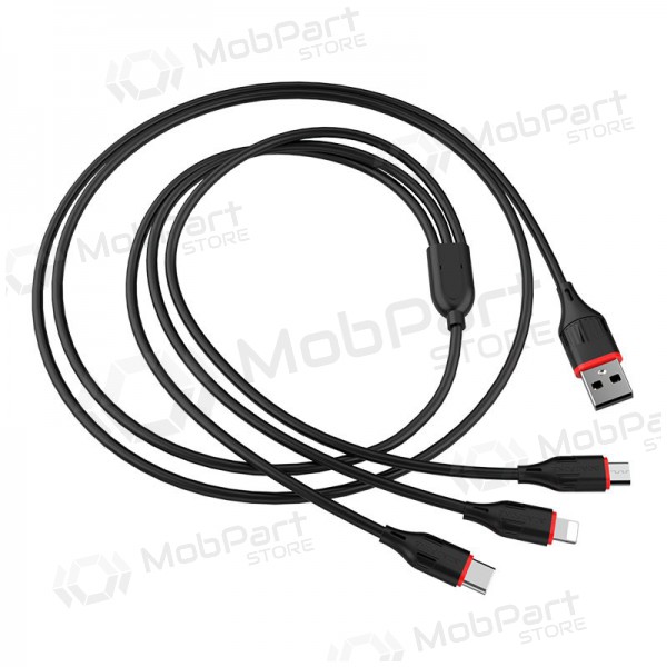 USB kabel Borofone BX17 3in1 microUSB-Lightning-Type-C 1.0m (zwart)