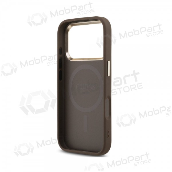 Apple iPhone 18 Pro hoesje - Guess PU Leather 4G Strass Triangle Logo Gold Frame MagSafe (bruin)